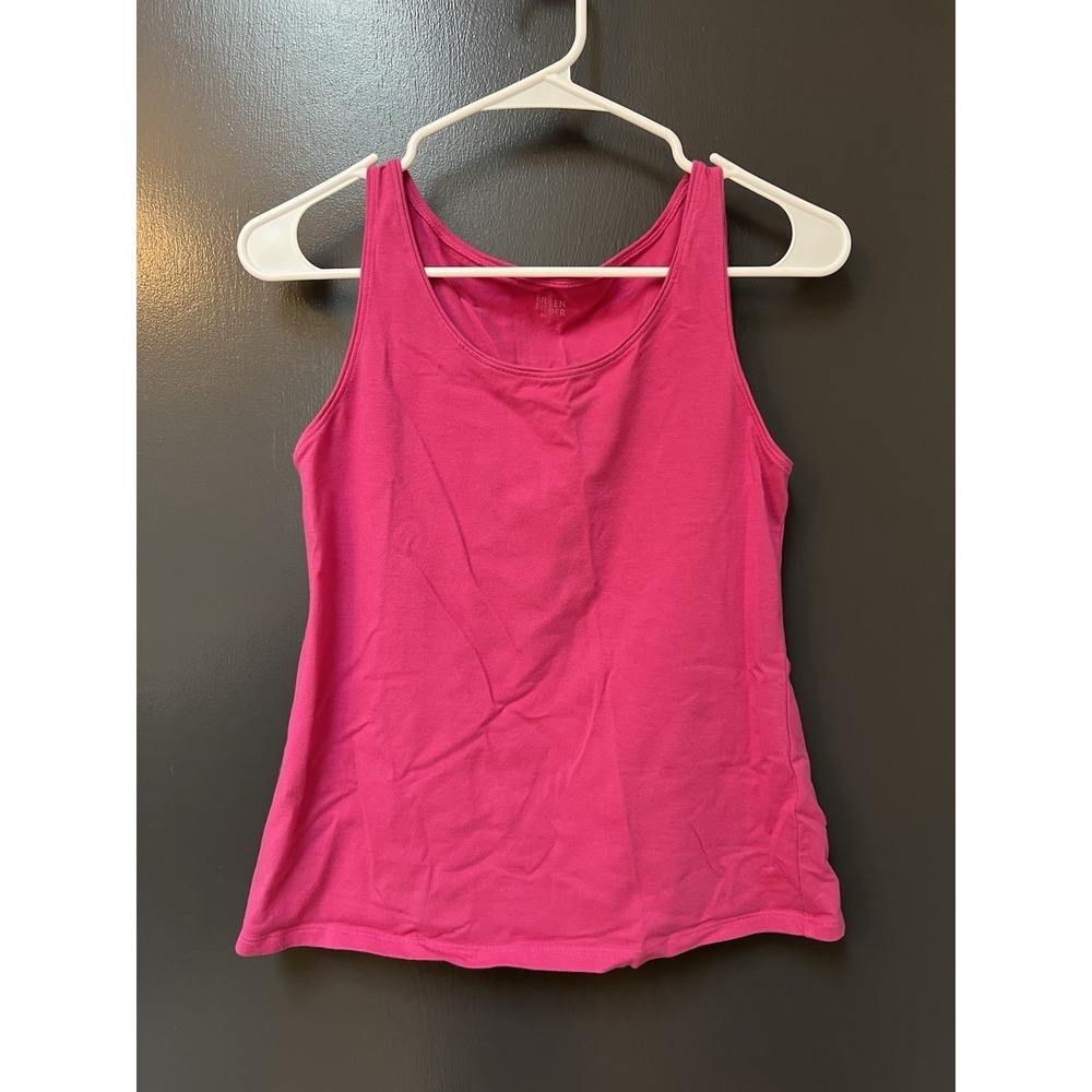 EILEEN FISHER Tank Top Sz S Stretch Organic Cotton Jersey Scoop Neck Pink USA